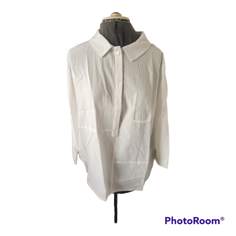Zanzea Collection White 3/4 Sleeve Woman's Half Button Up Tunic Top - XL